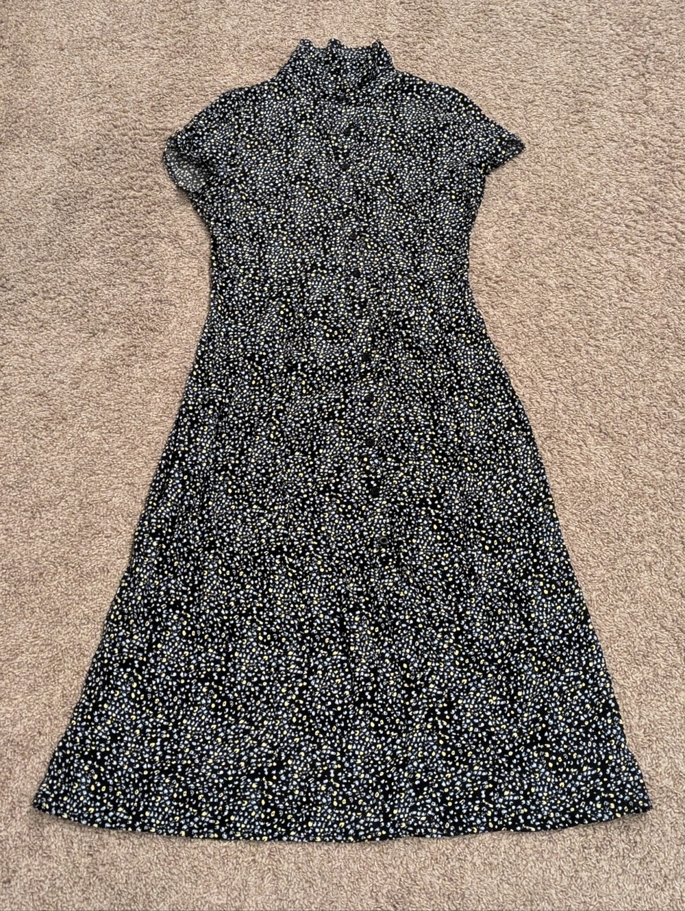 Calvin Klein Jeans Animal Print Mock Neck Button Up Front Long Dress